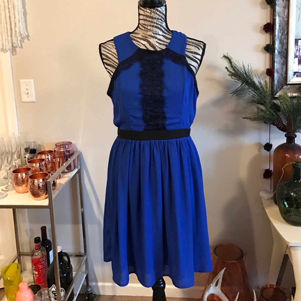 NWOT cobalt and black lace dress